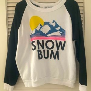 Wildfox Snow Bum White, Black, Blue & Yellow Raglan Sweater
